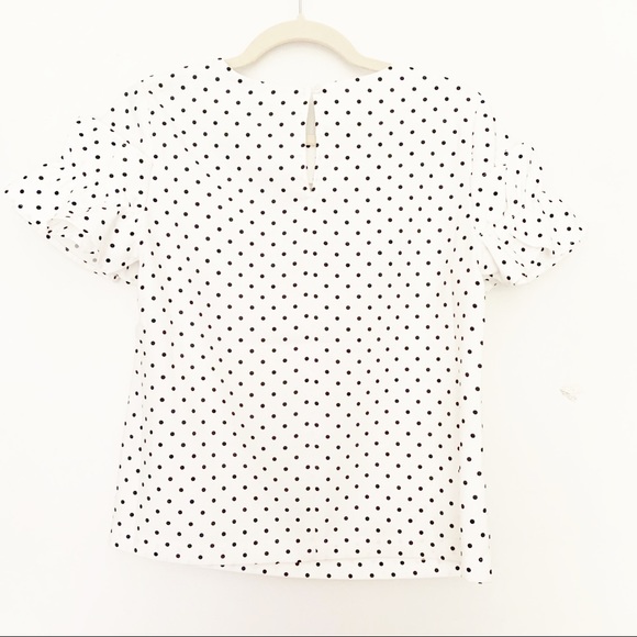 NWOT White & Navy Polka Dot Ruffle Sleeved Blouse - Picture 4 of 5